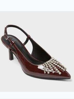 Pointed Slingback Heels in Dark Brown with Jewel Accent